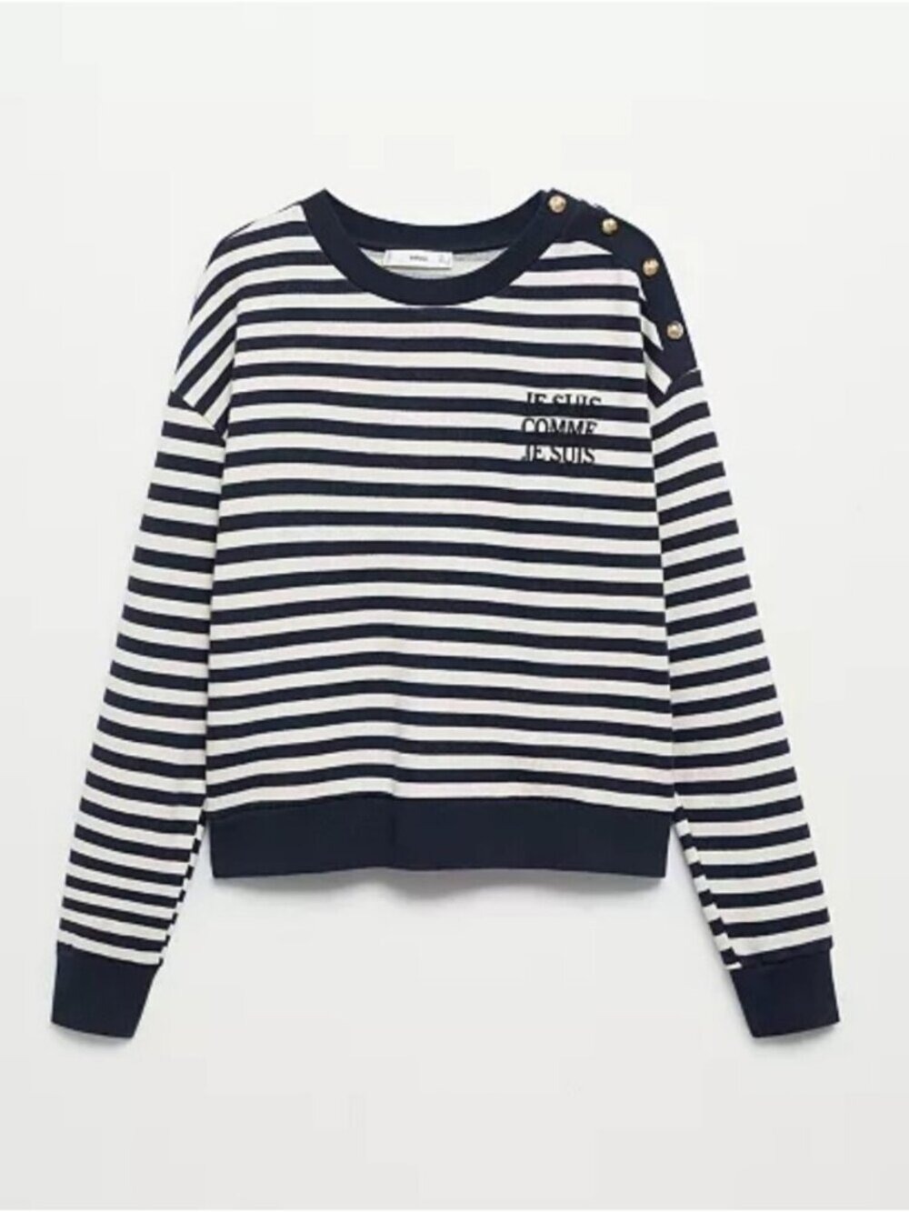 MANGO | Nautical sweatshirt buttoned Shoulder Navy White Striped Sz S